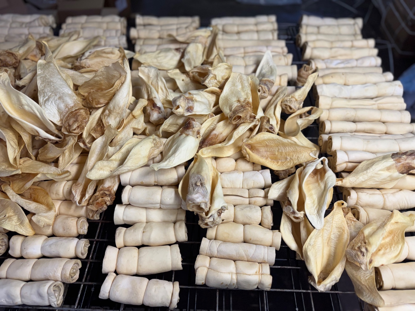 Natural chews and treats drying on racks at the Donegal Natural warehouse in Marietta, Pennsylvania